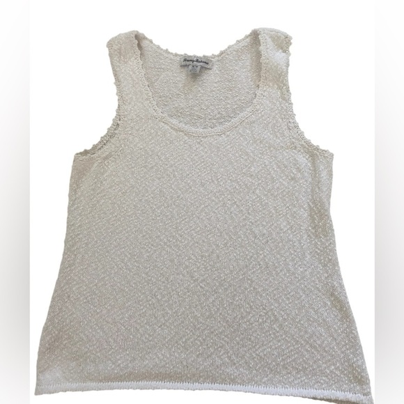 Tommy Bahama Crochet Edge sleeveless white linen/cotton sweater size M - Picture 1 of 6